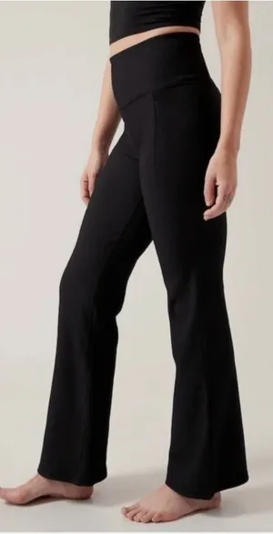 Athleta Salutation Stash Ribbed Flare Size Small‎ Tall Black High Rise Pockets thumbnail 1