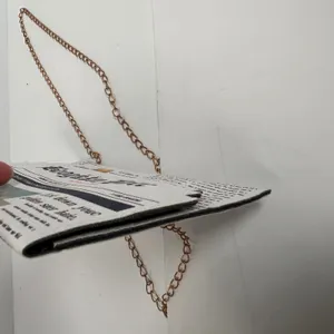 Befet Bay Newspaper Print‎ Envelope Clutch Crossbody Bag Gold Chain White Black thumbnail 11
