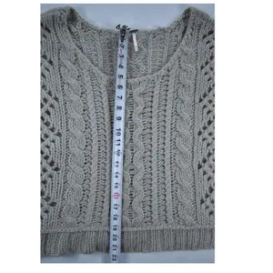 Free People Grey Cable Knit Pointelle Scoop Neck Sweater Womens Medium thumbnail 5
