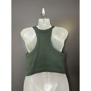Aerie Tank Top Womens XXL Green Ribbed Halter Cropped Knit Stretch Racerback thumbnail 4