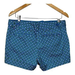 New York & Company Shorts Womens 8‎ Blue Green Geo Print Cotton Stretch Casual thumbnail 3