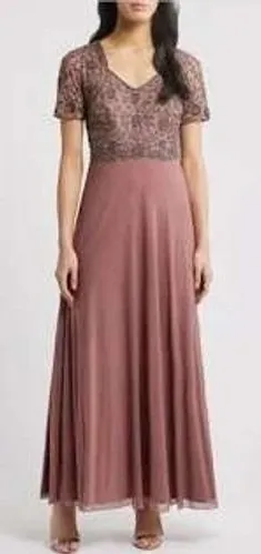 Pisarro Nights Gown Maxi Dress Mauve Pink Womens 8 Beaded Mother of Bride‎ Gala thumbnail 1