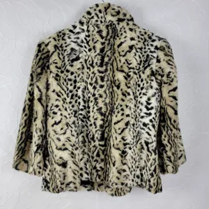 Chico's Womens Jacket Size 1 Cream Black Luxe Cheetah Print Aminal Faux Fur Coat thumbnail 4