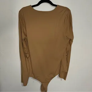 Nuuds Long Sleeve Crewneck Bodysuit‎ Brown Fitted Stretch Minimalist Capsule thumbnail 7