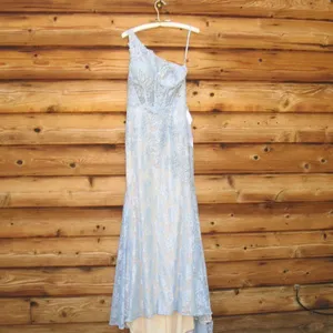 Mac Duggal 48910 Womens Blue One Shoulder Lace Trumpet Gown Dress thumbnail 8