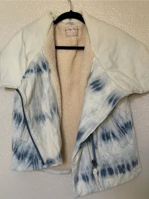 Free People We The Free Tie Dye Sherpa Lined Puffer Vest Blue Ivory S thumbnail 7