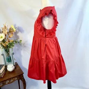 English Factory True Red Ruffle Sleeve Babydoll Tiered Mini Dress Sz S 🧡 thumbnail 8