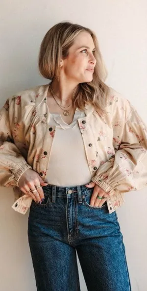 Free People‎ Rory Bomber Jacket Floral Boho Summer Spring Cowboy Roadtrip XS thumbnail 1