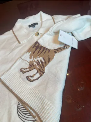 Anthropologie Calligraphie Novelty Knit Cat Sweater Cardigan Grandma Cream L thumbnail 11