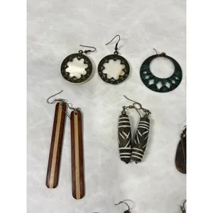Lot of 7 Boho Earrings Mixed Materials Wood Tribal‎ Ethnic Hoop Drop Dangle thumbnail 3