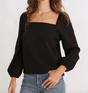 Madewell Black Square-Neck Lightweight Puff-Sleeve Top - Size - Small thumbnail 1