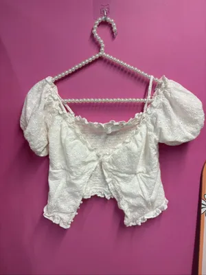 ASTR White Eyelet Puff-Sleeve Crop Top - Women thumbnail 4