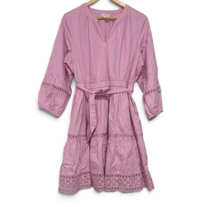 Wonderly Pink Cotton Tiered Eyelet Lace Dress Balloon Sleeve PXL thumbnail 2