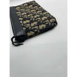 Vtg 1980s Christian Dior Navy Blue Trotter Canvas and Leather Zip Pouch Wallet thumbnail 6