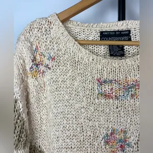 Vintage Counterparts Cream Green Hand Knit Short Sleeve Sweater Top‎ thumbnail 5