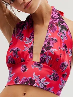 Free People Summer in Sicily Crop Blouse with Pink Pattern Trim thumbnail 1
