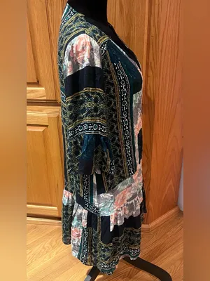 Anthropologie Maeve Patchwork‎ Lace Trim Peasant Mini Dress Tunic Green Size XS thumbnail 9