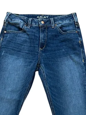 Ariat Premium High Rise Flare Raw Hem Dark Wash Denim Jeans 28R Blue Lake‎ thumbnail 2