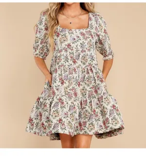 Brand new floral print mini dress with puff sleeves and square neckline thumbnail 3