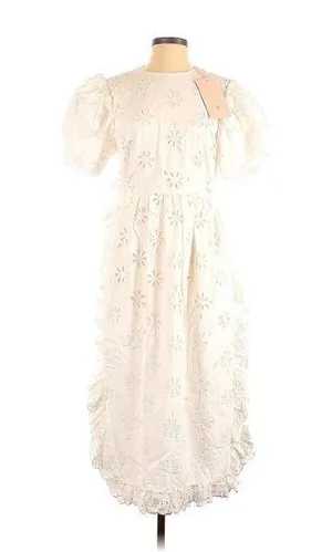 2020 SIMONE ROCHA x H&M White Puff Sleeve Eyelet Embroidery Ruffles Dress - S thumbnail 1