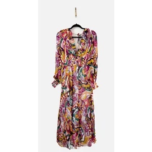 Anthropologie Odetta Ruffled V Neck Dress in Patterned Multi Print Medium thumbnail 5