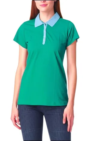 L.L.Bean Womens Green Blue Relaxed Fit Short Sleeve‎ Polo Shirt Size M thumbnail 1