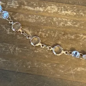 Gold tone teal and clear cubic zirconia crystal necklace thumbnail 5