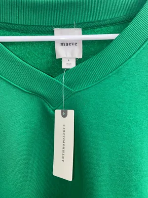 Anthropologie Maeve Ruffle Hem V-Neck Pullover Kelly Green Size L Preppy thumbnail 3