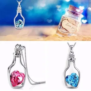 Rose Crystal Zircon Heart Wishing Bottle necklace thumbnail 3
