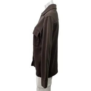H&M Women's Brown Chest Pocket Long Sleeve Button Down Overshirt Top Size S thumbnail 2