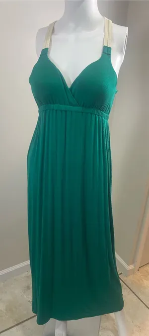 Pink Rose Teal Maxi Dress with Cream Straps thumbnail 1