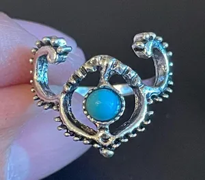 Turquoise stone silver plated horn ring size 6 thumbnail 6