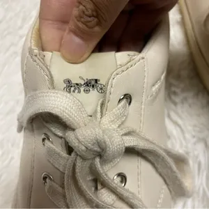 Coach Low Top Leather Sneakers 9B Leopard Print Heel Off-White Luxury C126 thumbnail 4