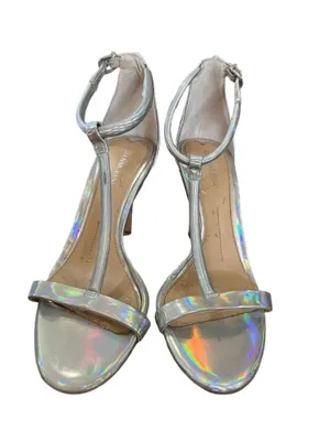 Gianni Bini Silver Hologram T-Strap High Heel Sandals Sz 6.5 thumbnail 2