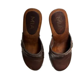 MIA Brown Leather Clogs Womens 7 Braided Studded Wood Platform Boho 70s thumbnail 9