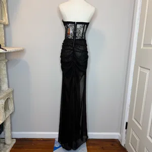 Sheer Black Strapless Lace Evening Gown thumbnail 3