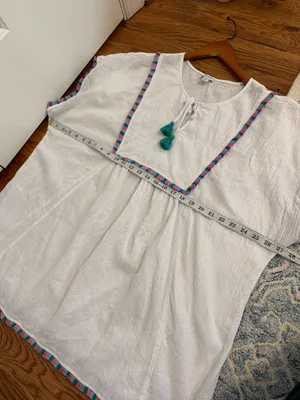 J.Crew Factory White Tassel Beach Tunic with Pink, Green and Blue Trim 2X thumbnail 8