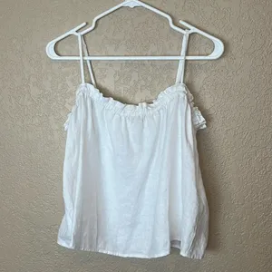 Aritzia Wilfred Vermeer Linen Babydoll Camisole White Ruffle Tank Top L thumbnail 2