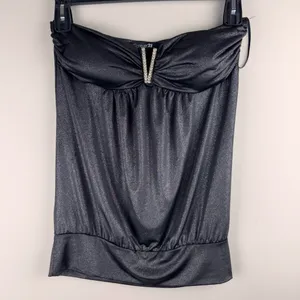 FOREVER 21 Black Strapless Top Sz M Rhinestone V Club Date Night‎ Party Rave thumbnail 8