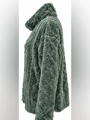 Eddie Bauer Women’s M Cozy Cable Fleece Pullover Cowl Neck Green thumbnail 2