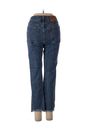 Levi's Premium Wedgie Straight Raw Hem Jeans Size 24 Dark Wash High Rise Cropped thumbnail 2