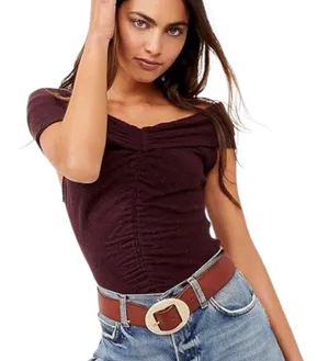 Free People | NWT | Medium | This Cutie Ribbed Knit Off-Shoulder Cinched Top thumbnail 1