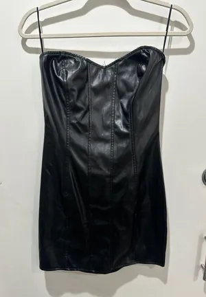 Leather Strapless Dress Size Medium Black thumbnail 1
