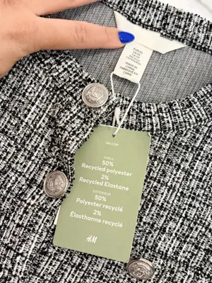 H&M Tweed Plaid Cardigan Jacket Black White Cropped Preppy Quiet Luxury Academia XS thumbnail 5