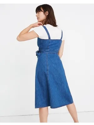 Madewell Blue Denim Wrap Dress - Women Jeans Overalls thumbnail 2