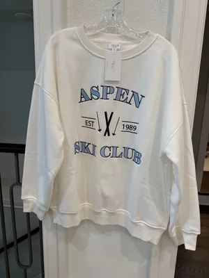 Lelis Aspen Ski Club Sweatshirt Large Ivory Blue Graphic NWT thumbnail 2