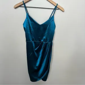 Lulus Forever Your Girl Teal Blue Satin Bodycon Dress Extra Small Mini Dress thumbnail 4