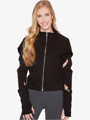 ALO Yoga‎ Small Mix Jacket Zip Up Cut Out Long Sleeve Fleece Hooded Casual Black thumbnail 12