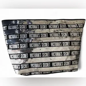 Victoria’s Secret Black Silver Sequin Bling Large Tote Weekender Bag Limited Ed. thumbnail 4