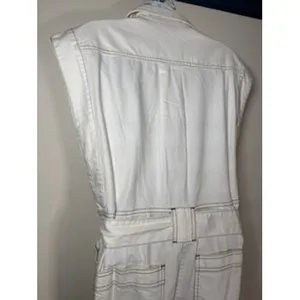 MIOU MUSE Denim Jumpsuit Small White‎ Utility Boiler Suit Structured Boho City thumbnail 4